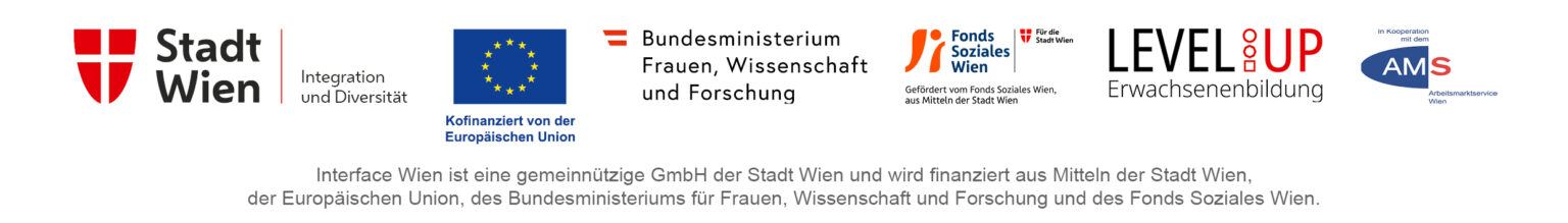 Logoleiste von Interface Wien mit Fördergeber*innen Hinweis